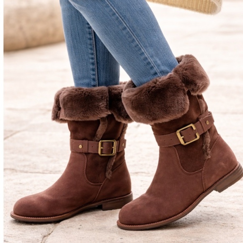 EMU Australia Brown suede Ambrose double strapped fur lined boots
